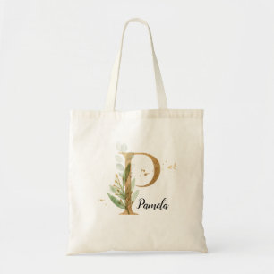 Guld Löv Grey Elegant Foliage personalize ’P’ Tygkasse