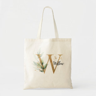 Guld Löv Grey Elegant Foliage personalize ’W’ Tygkasse