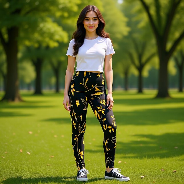 Guld löv med svart botten leggings (Skapare uppladdad)
