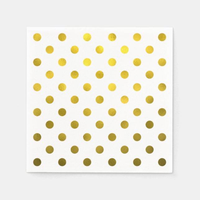 Guld Löv Metallic Faux Foil Large Polka Dot White Pappersservett (Framsidan)