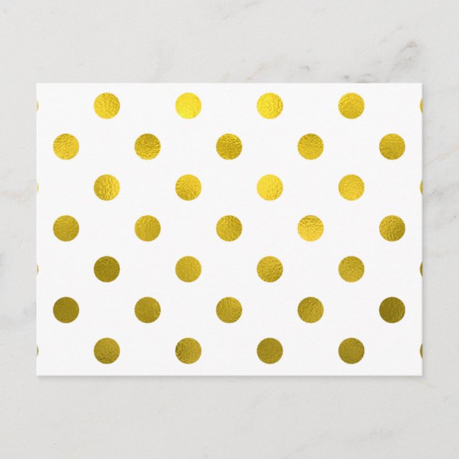 Guld Löv Metallic Faux Foil Large Polka Dot White Vykort (Framsida)