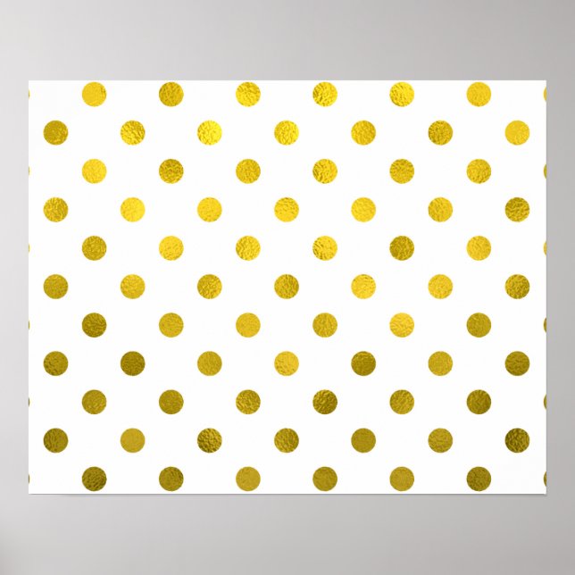 Guld Löv Metallic Faux Foil Small Polka Dot White Poster (Framsidan)