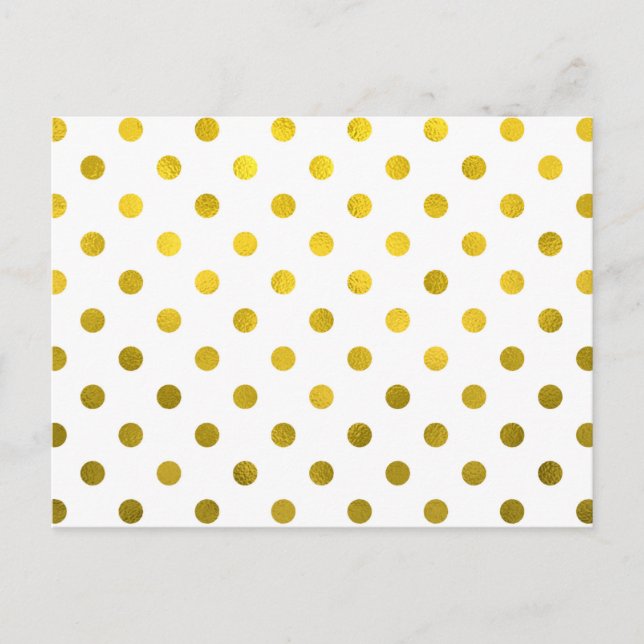 Guld Löv Metallic Faux Foil Small Polka Dot White Vykort (Framsida)