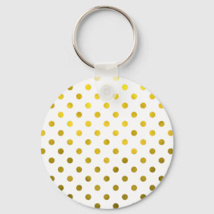 Guld Löv Metallic Polka Dot på vita punkter Mönste Nyckelring