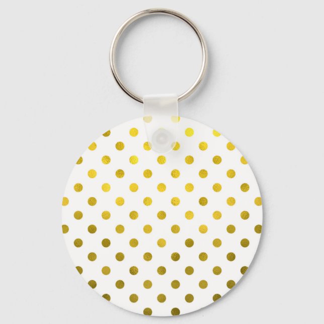 Guld Löv Metallic Polka Dot på vita punkter Mönste Nyckelring (Framsida)
