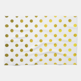 Guld Löv Metallisk faux Foil Small Polka Dot White Kökshandduk