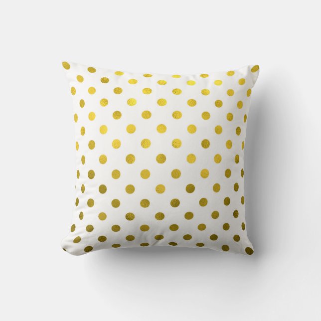 Guld Löv Metallisk faux Foil Small Polka Dot White Kudde (Framsida)