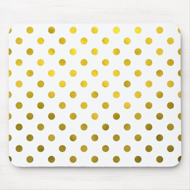 Guld Löv Metallisk faux Foil Small Polka Dot White Musmatta (Framsidan)
