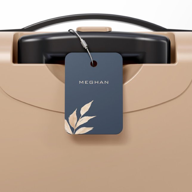 Guld Löv minimalistisk marinblått monogram Bagagebricka (Skapare uppladdad)