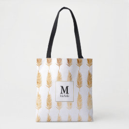 Guld Löv Mönster Monogram Tote Bag Tygkasse