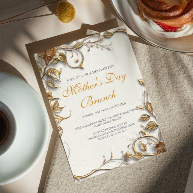 Guld Löv Mors dag Brunch Inbjudningar (Skapare uppladdad)