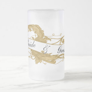 Guld Löv och Banner Bröllop Frostat Ölglas