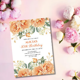 Guld Löv Orange Peony Rustic Blommigt Birthday Inbjudningar