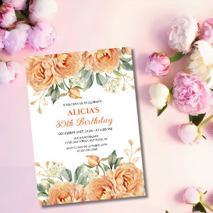 Guld Löv Orange Peony Rustic Blommigt Birthday Inbjudningar