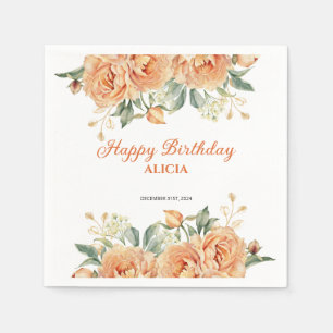 Guld Löv Orange Peony Rustic Blommigt Birthday Pappersservett