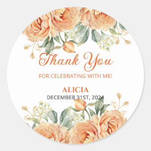Guld Löv Orange Peony Rustic Blommigt Birthday Runt Klistermärke