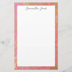Guld Löv Rosa Marble Metallic PERSONLIG Brevpapper