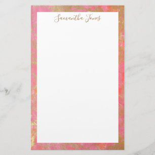 Guld Löv Rosa Marble Metallic PERSONLIG Brevpapper