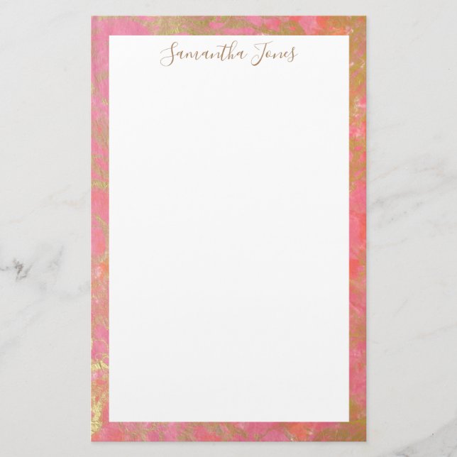 Guld Löv Rosa Marble Metallic | PERSONLIG Brevpapper (Framsida)