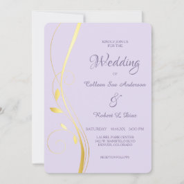 Guld Löv Swirl Blek Orchid Wedding bjudande in Inbjudningar