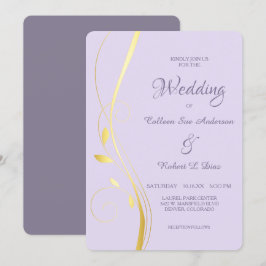 Guld Löv Swirl Blek Orchid Wedding bjudande in Inbjudningar