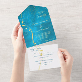 Guld Löv Swirl Teal Blue Photo Template Bröllop