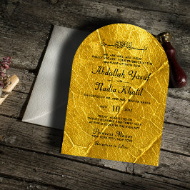 Guld Löv Texturerad islamisk Arch Bröllop Monogram Inbjudningar