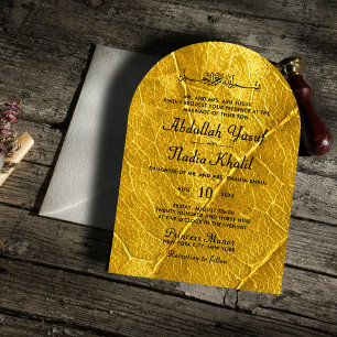 Guld Löv Texturerad islamisk Arch Bröllop Monogram Inbjudningar