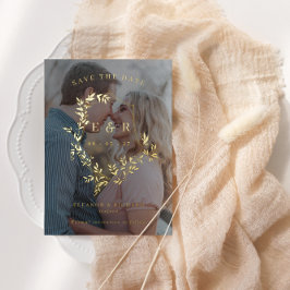 Guld Löv Vapensköld Monogram Photo Save Date Foi