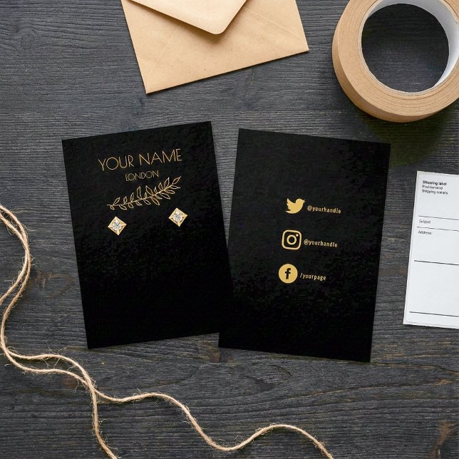 Guld löv, visning-kort visitkort (Gold leaves, earring display card.)
