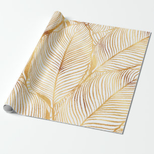Guld Löv Vita Eleganten Mönster Presentpapper