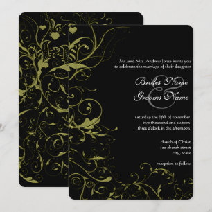 Guld Love birds & Swirls Bröllop Inbjudningar
