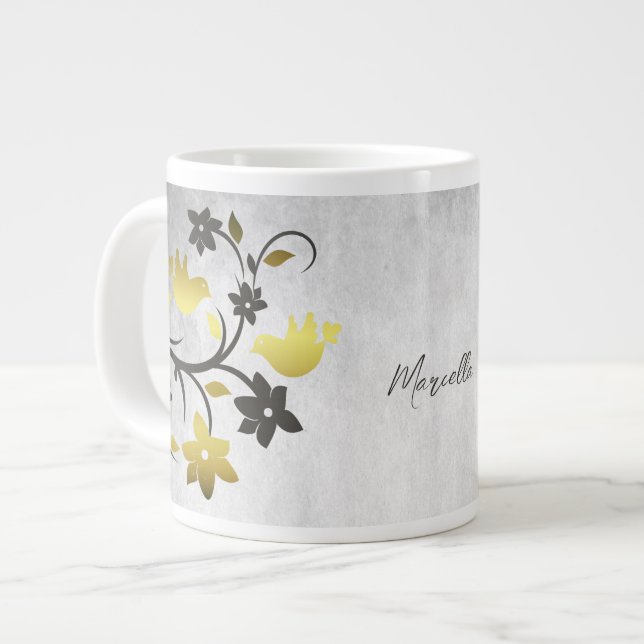 Guld Lovebird Personlig Giant Coffee Mugg Jumbo Mugg (Framsida vänster)