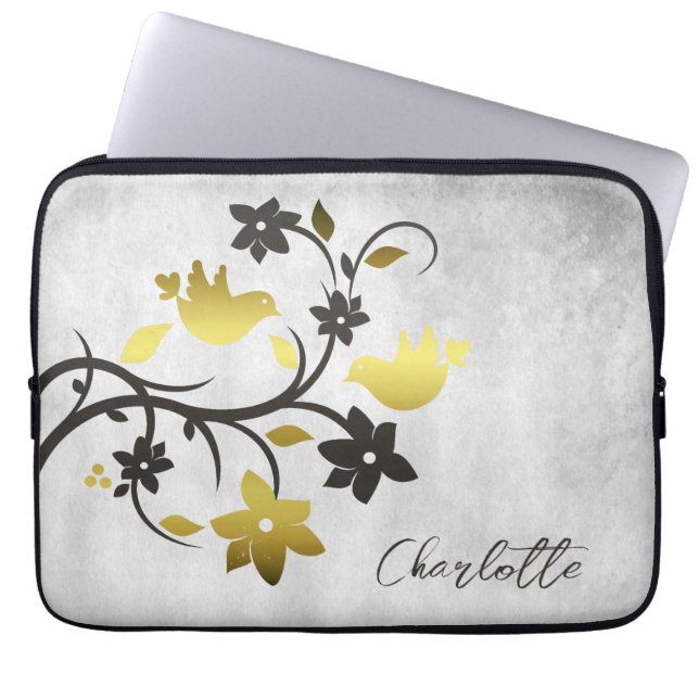 Guld Lovebird Personlig Laptop sleeve (Framsidan)