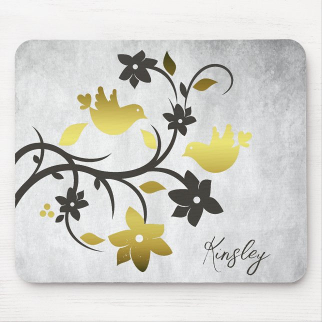 Guld Lovebird Personlig Mouse Pad Musmatta (Framsidan)