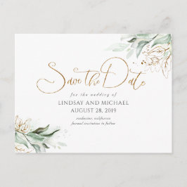 Guld Lövs Greenery Spara datum Vykort