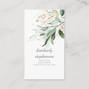 Guld Lövs och Eucalyptus Grey Dreamy Faded Visitkort