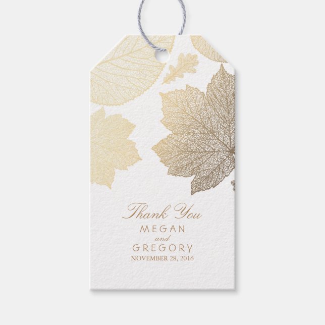 Guld Lövs White Fall Wedding Presentetikett (Framsidan)