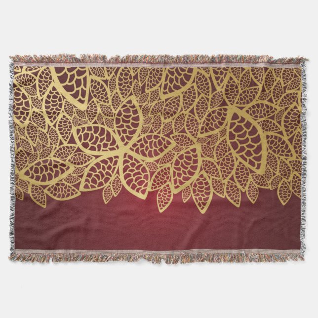 Guld- lövsnöre på röd bakgrund filt (Framsidan)
