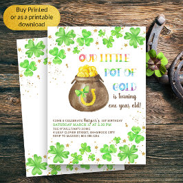 Guld Lucky Shamrock 1:a födelsedagen Inbjudningar