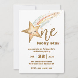 Guld Lucky Star 1:a födelsedagsinbjudan Inbjudningar