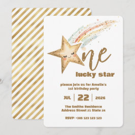 Guld Lucky Star 1:a födelsedagsinbjudan Inbjudningar