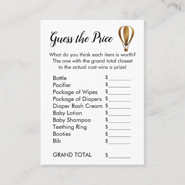 Guld Luftballong gissar Prisa spelkort Tilläggskort (Framsida)