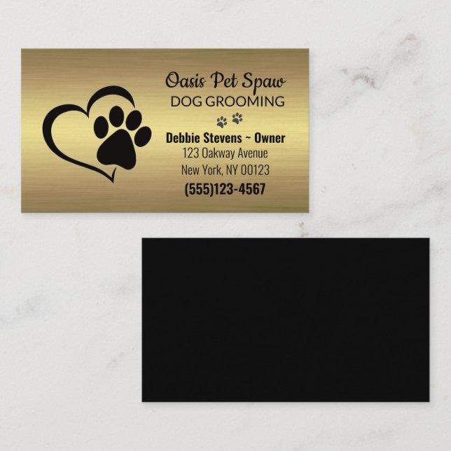 Guld Lux Paw Print Hund Pet Grooming Service Busin Visitkort (Fram/baksida)