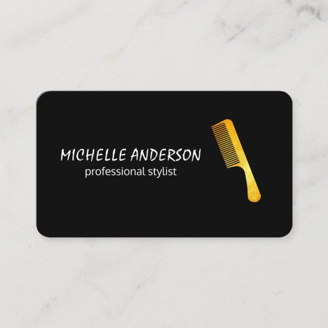 Guld Luxe Comb Hair Stylist Möte Tidsbeställning Kort (Framsida)