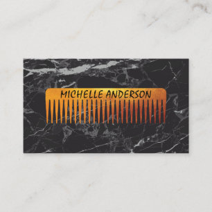 Guld Luxe Comb Hair Stylist Svart marmor Visitkort