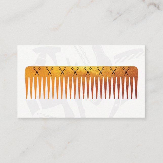 Guld Luxe Comb Shears Hair Stylist Möte Tidsbeställning Kort (Framsida)