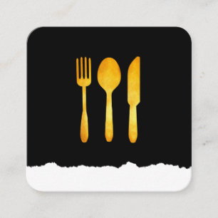 Guld Luxe Food Utensils Fyrkantigt Visitkort