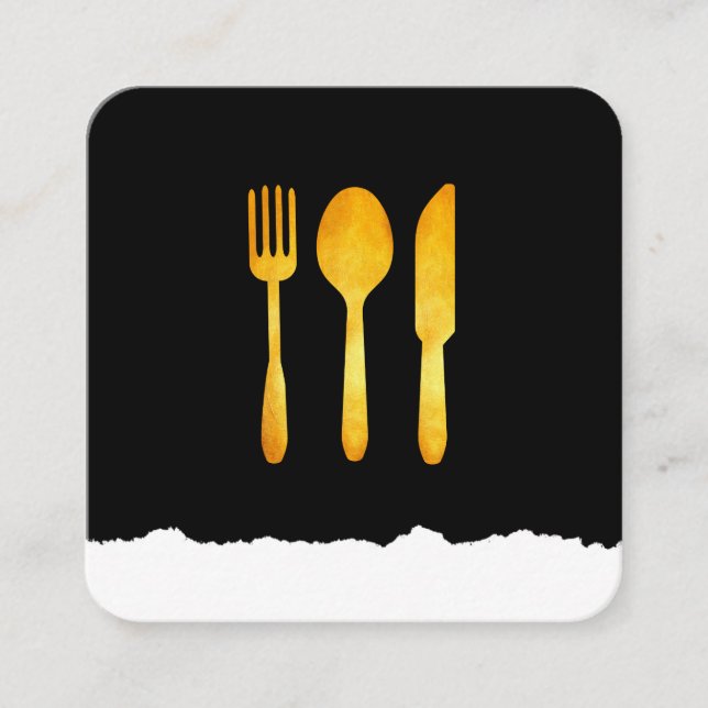 Guld Luxe Food Utensils Fyrkantigt Visitkort (Framsida)