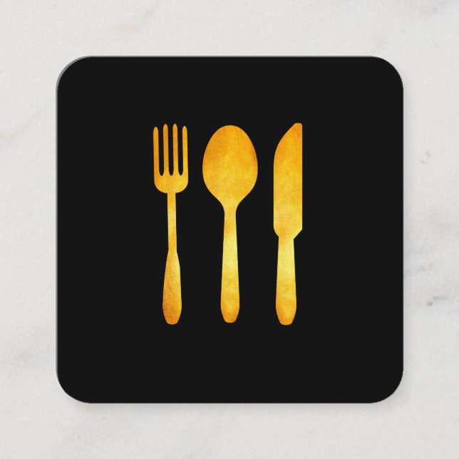 Guld Luxe Food Utensils Fyrkantigt Visitkort (Framsida)